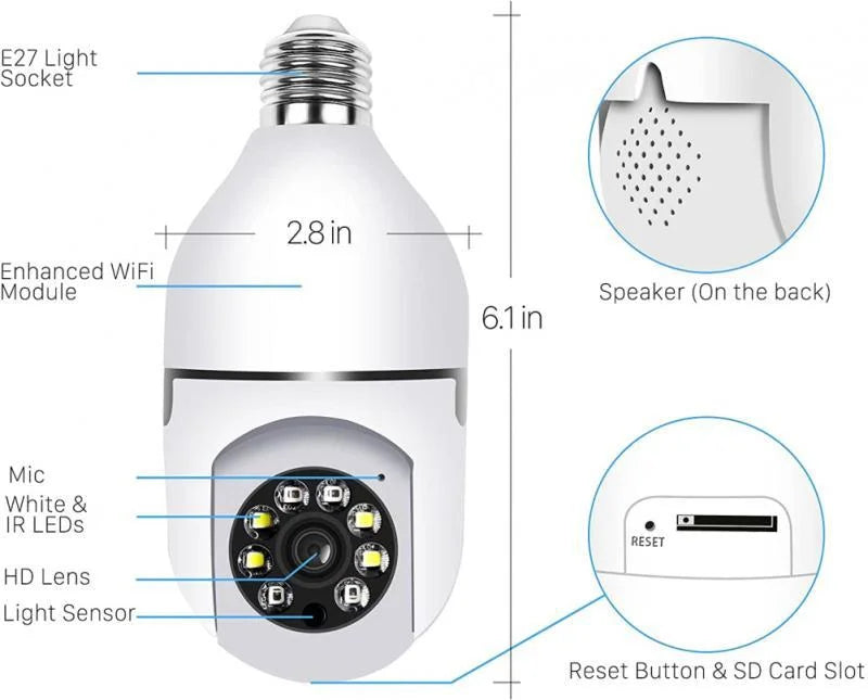Cámara WiFi Lámpara de Seguridad Giratoria 360 Full HD - V380